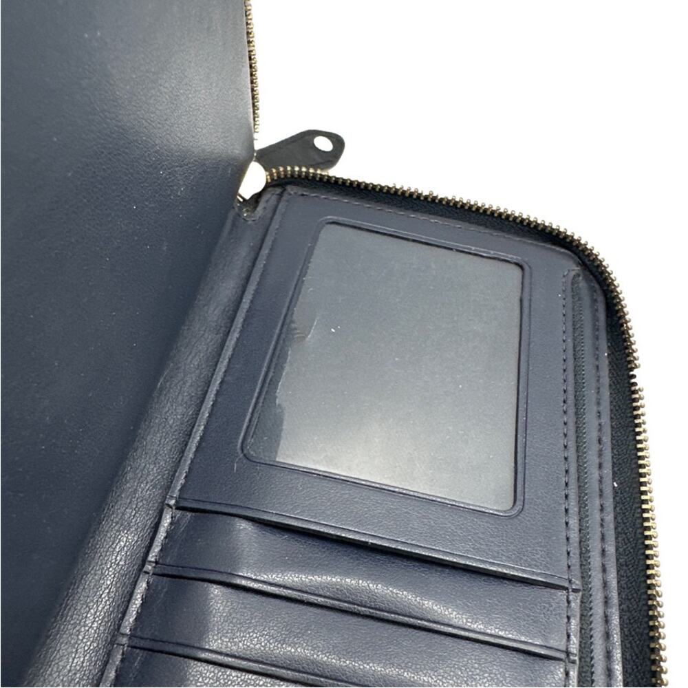 COACH Navy Blue Signature Dotted Zip Around Wallet - Picture 6 of 11